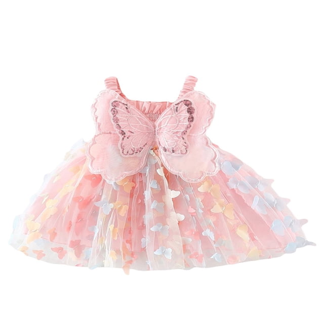 Robe pour Tout-Petites Filles, Papillon 3D, Froncée, Sans Manches, Camisole à Étages, Vêtements d'Été Décontractés, Robe de Princesse