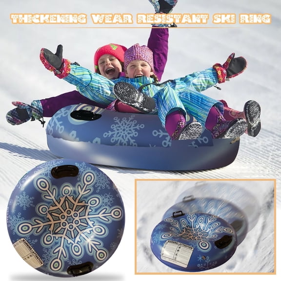 Snow Sled with Handles, Inflatable Ski Circle and Tire Mat, Great Christmas Present for Snow Play, Holiday Family Fun and Winter Adventure Gifts.