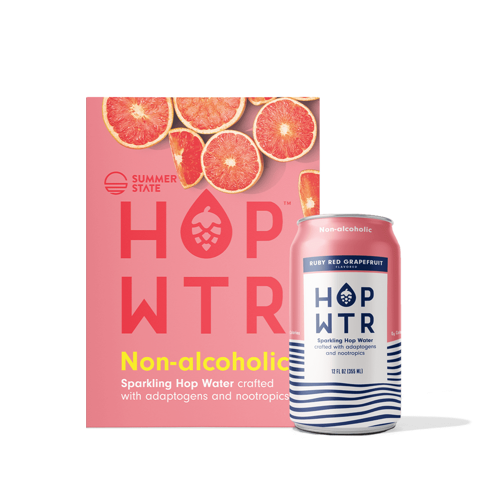 HOP WTR - Sparkling Hop Water -Ruby Red Grapefruit  (12 Pack) - NA Beer, No Calories or Sugar, Low Carb, With Adaptogens and Nootropics for Added Benefits (12 oz Cans)