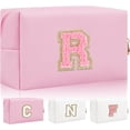 thumbnail image 1 of HSHDLDF Personalized Initial Letter Patch Makeup Bag Preppy Chenille Letter Cosmetic Pouch with Zipper Pink/Pink-Letter R, 1 of 6