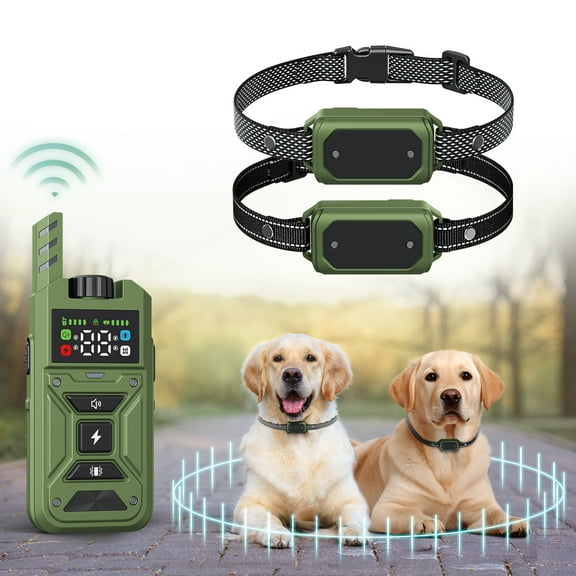 Wireless Dog Fence & Training Collar – Waterproof Electric Fence System with Remote, Pet Containment, Adjustable Range 33–1000ft, Safe Shock/Vibration/Beep Modes (Green with 2 Collars)