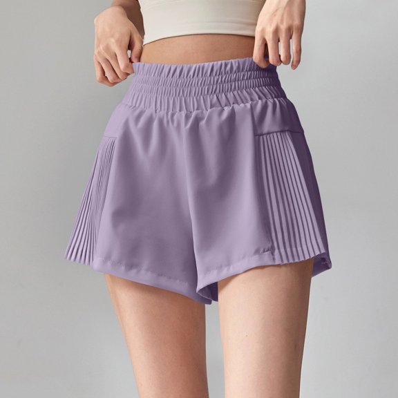 Maqroz Womens High Waisted Athletic Shorts Pleated Side Panels Lightweight Breathable Summer Casual Outfits for Running Gym Workout Tennis with Pockets