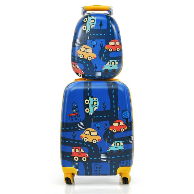 Costway Ensemble de Bagages pour Enfants 2 Pcs Sac à Dos 12 Pouces et Valise à Roulettes 18 Pouces pour Voyage
