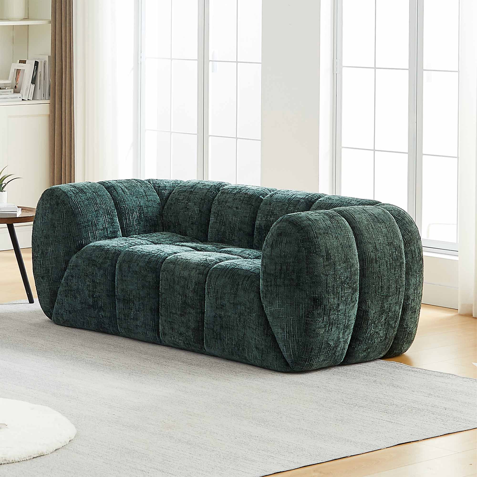 Lunale Small Boneless Sofa, No Assembly Required, 2-Seater Cloud Couch for Living Room, Apartment, Green Chenille