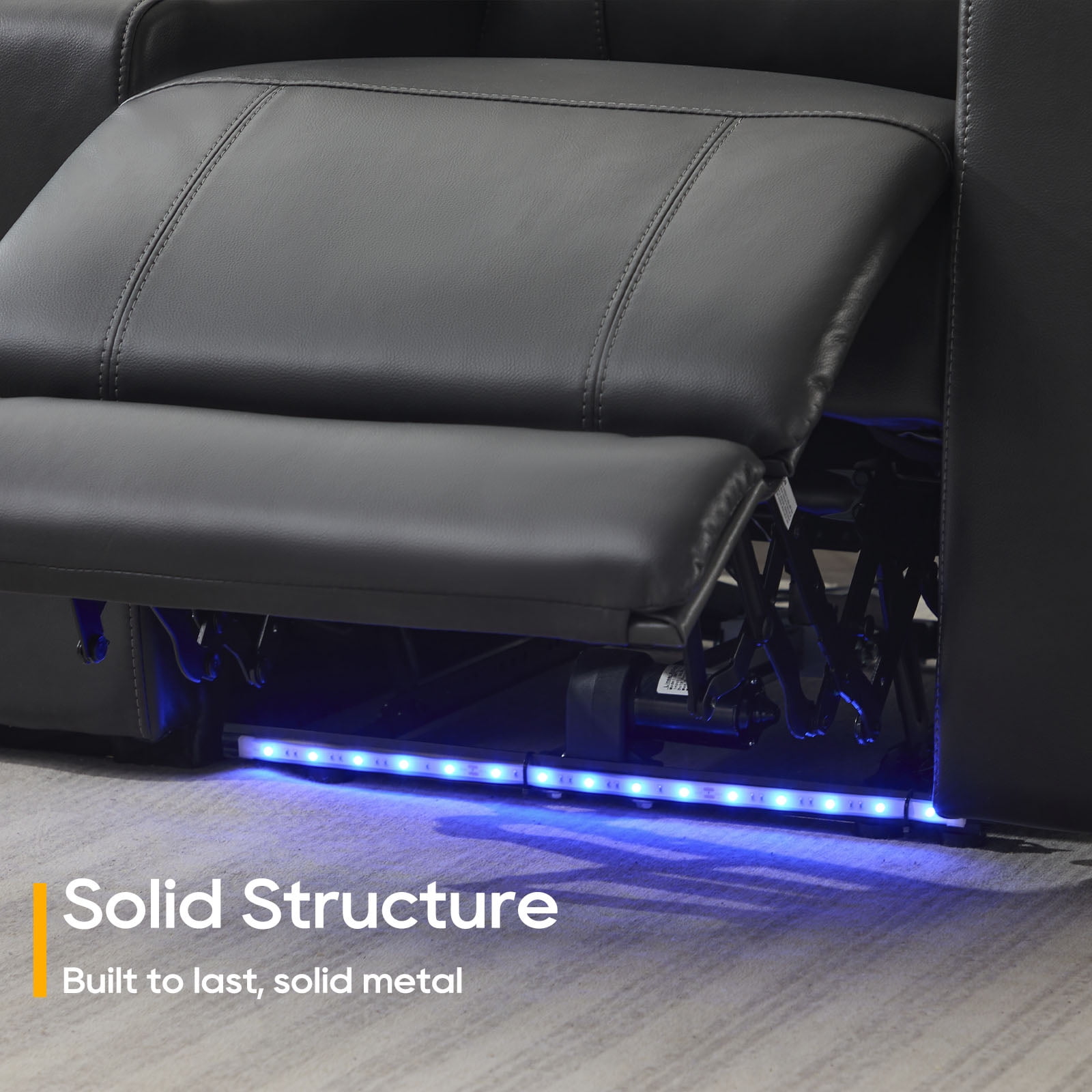 Power Loveseat Recliner Sofa, Home Theater Seating with Adjustable Headrest, Blue LED Lighting, Reclining Loveseat, Storage, Cup Holder, USB, Wireless Charging