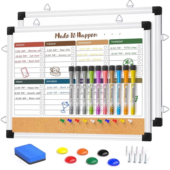 Marsrock On Sale 17"x13" Multicolor Double Sided Weekly Whiteboard, Combination'Board for Wall, Planner Hanging Magnetic Dry Erase Board for Planing