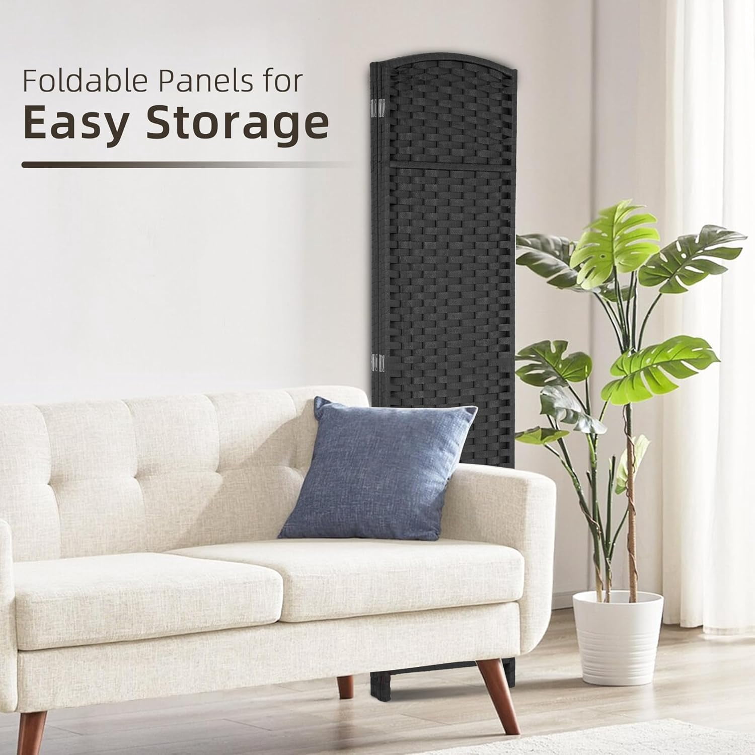 CL.HPAHKL 4 Panel Room Divider, Folding Privacy Screen 5.57 FT Tall Portable Wooden Wall Divider, Black