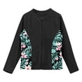 thumbnail image 3 of dPois Girls Front Zipper Rash Guard Shirt Tropical Patchwork Swimsuit Stretchy Jacket Bathing Suit Black 12, 3 of 7
