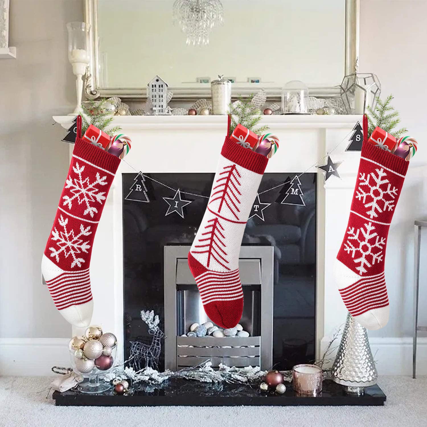 Coolmade Christmas Stockings, 3 Pack 18 inches Large Luxury Knit