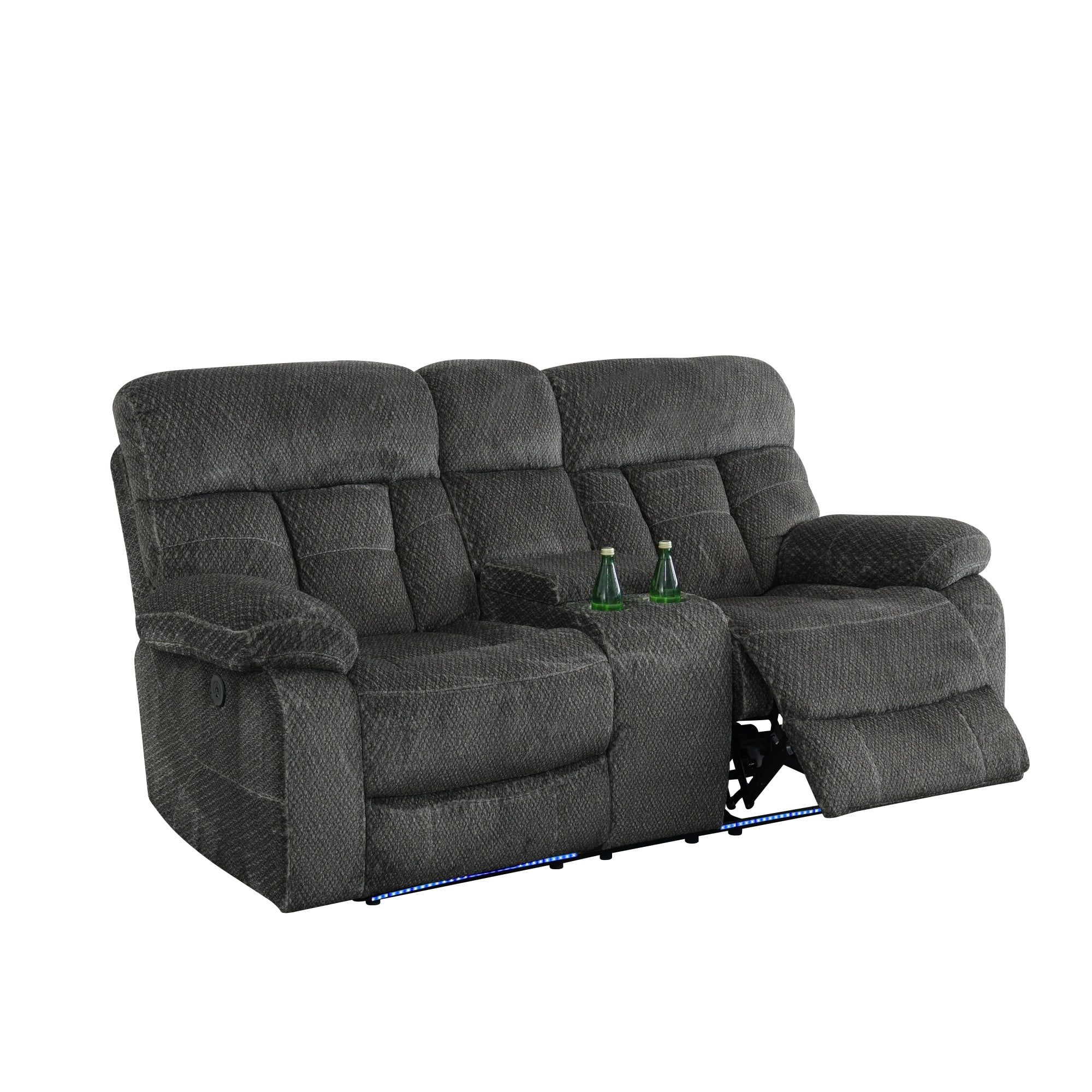 Gewnee Power Recliner Loveseat, LED Ambient Lights, Built in USB & Type‑C Ports, Hidden Storage, Home Theater Seating with Cup Holders, Flocking‑Grey