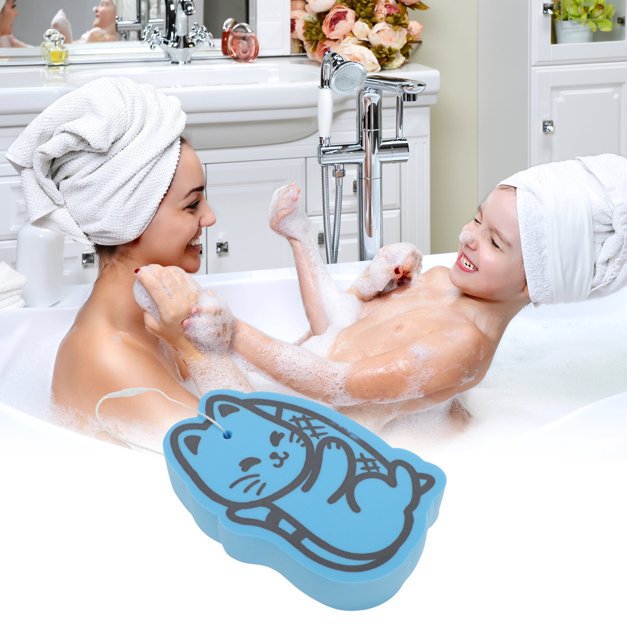 Unique Bargains Civet Cat Pattern Bath Sponge Body Scrubber 1 Pc Blue