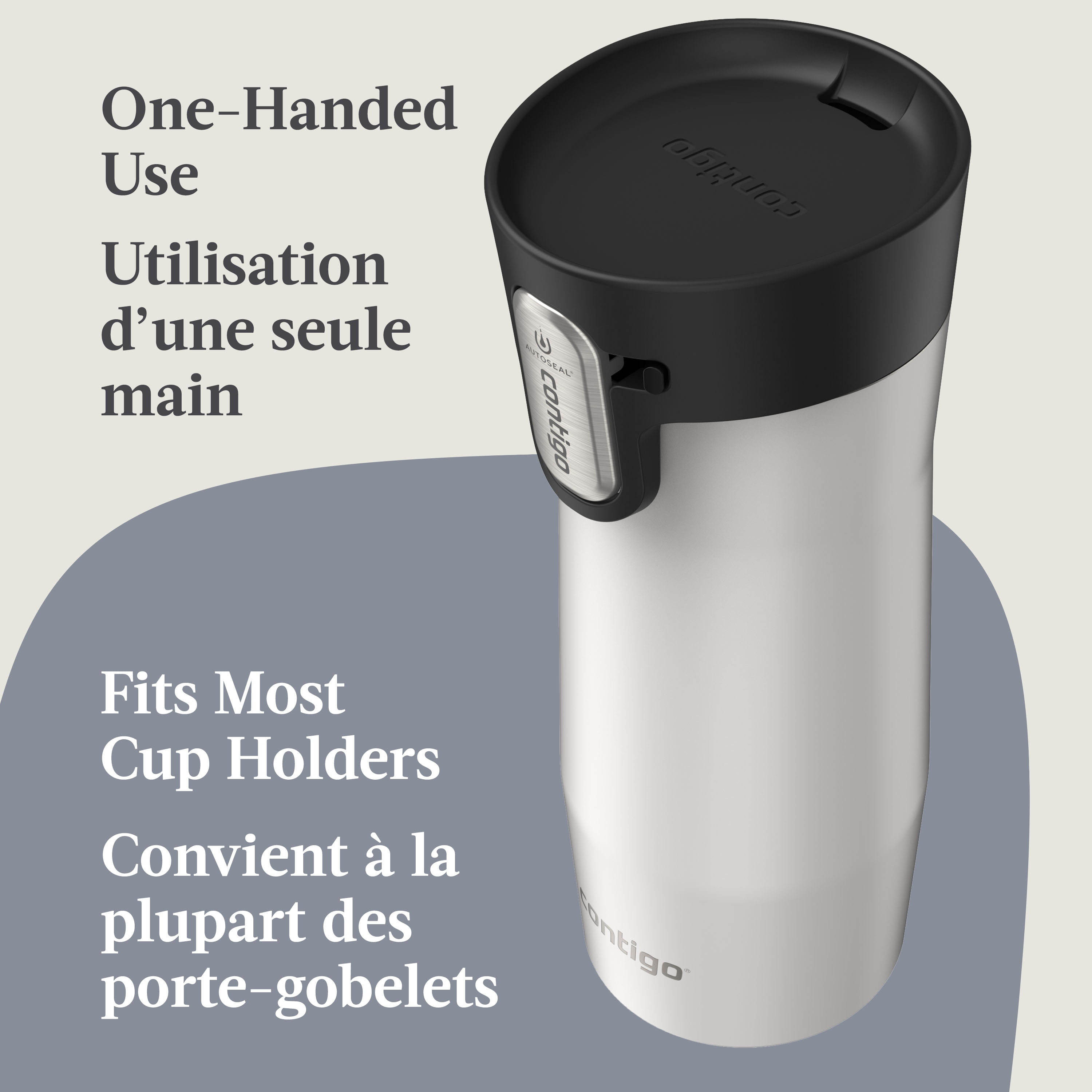 Contigo AUTOSEAL West Loop Vacuum-Insulated Stainless Steel Travel Mug with Easy-Clean Lid, 16 oz (473 ml), Salt Frosted Pearl