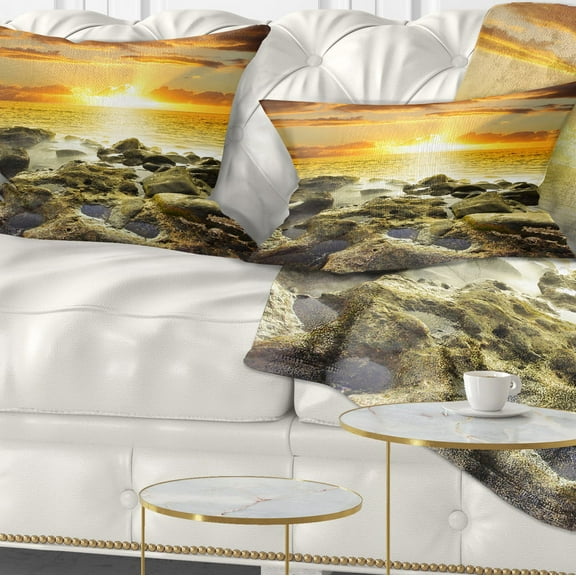 Designart Beautiful Orange Sundown Beach - Seashore Throw Pillow - 12x20