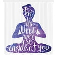 thumbnail image 3 of Yoga Shower Curtain, Female Silhouette with Watercolor Space Design Inspirational Quote Meditation, Fabric Bathroom Set with Hooks, 69W X 84L Inches Extra Long, Violet and White, by Ambesonne, 3 of 3