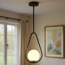 YANSUN 1-Light Gold Globe Pendant Light with Milk Glass Shade, Mid Century Modern Chandelier for Dining Room Kitchen Island Living Room Foyer