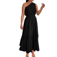 thumbnail image 2 of RKSTN Robe pour Femmes Robe pour Femmes Sans Manches à Col Asymétrique Robe de Couleur Unie Longue Robe Robe Maxi Robes d'Été Décontractées pour Femmes, 2 of 7