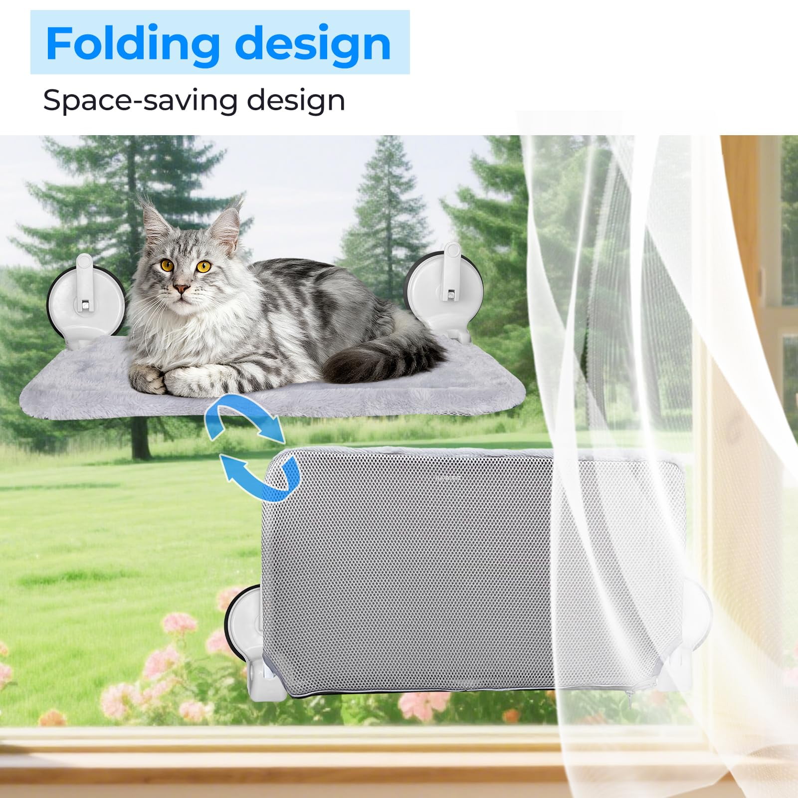 L&W BROS. Cat Window Hammock, Foldable Cat Window Perch with Lever Lock Suction Cups, Holds up to 50 lbs, Washable Cover (M 1Pc)