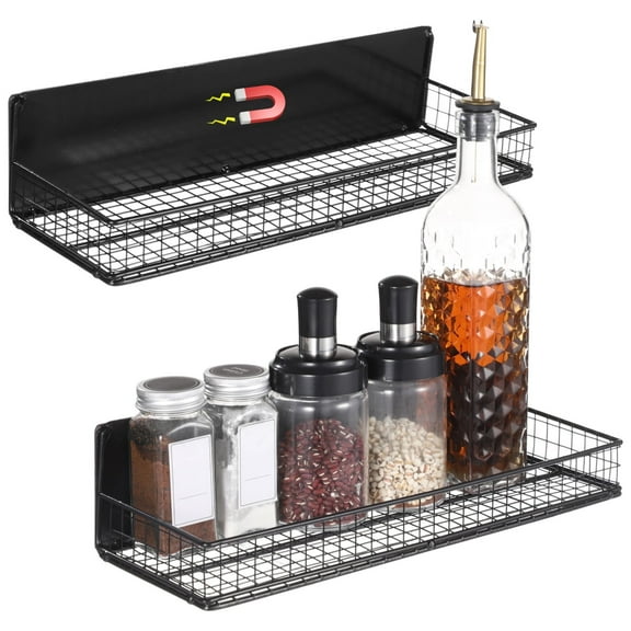 2 PCS Magnetic Spice Rack Organizer, Adsorptive Spice Rack for Refrigerator, Moveable Fridge Spice Shelves, Kitchen Storage Basket Seasoning Holder