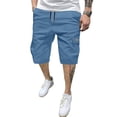 thumbnail image 4 of Homeyce Men's Cargo Shorts Elastic Waist Long Blew Knee Capri Shorts with Multi-Pockets Knee Length Cargo Shorts Relaxed Fit Work Fishing Hiking Short Pants,Blue S, 4 of 6