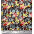thumbnail image 1 of Soimoi Red Modal Satin Fabric Monstera Leaves,Flamingo & Wild Animal Decor Fabric Printed BTY 42 Inch Wide, 1 of 1