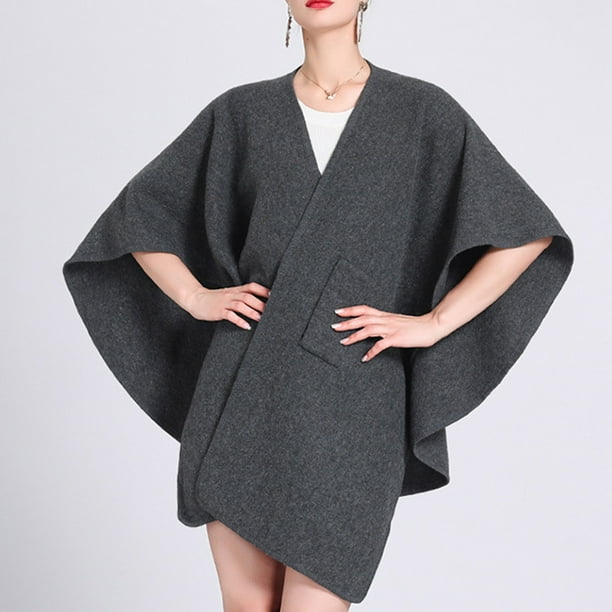 Capa de lana de color liso para mujer, chaqueta, bufanda