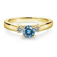 thumbnail image 2 of Gem Stone King 18K Yellow Gold Plated Silver Persian Blue Moissanite and White Diamond 3-Stone Engagement Ring for Women (0.63 Cttw, Gemstone Birthstone, Size 8), 2 of 4