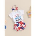 thumbnail image 5 of Aojekbee Baby Girls Outfits Letter Print Short Sleeve Romper with Baseball Pattern Shorts and Headband 3Pcs Set, 5 of 10