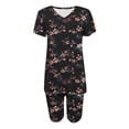 thumbnail image 4 of Blusas para las Mujeres Casual Impreso Cuello en V Manga Corta Blusa Pantalones Cortos, Conjuntos de Ropa para las Mujeres, 4 of 5
