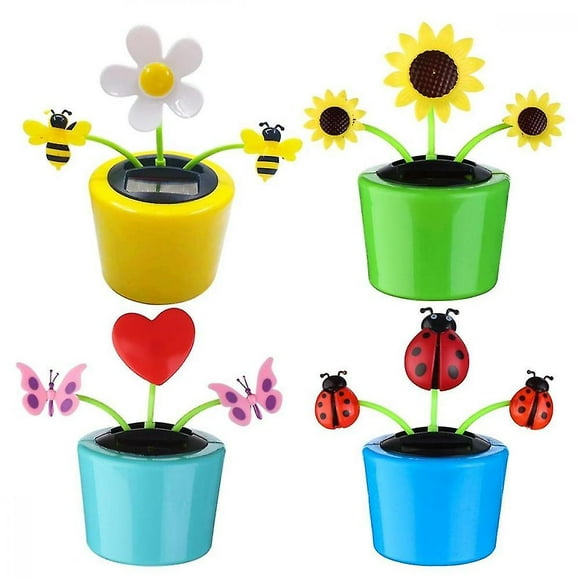 4PCS Solar Powered Dancing Bee & Sunflower Toys, Animated Bobblehead Dancer for Home, Office, & Car KNU-HAPDEN