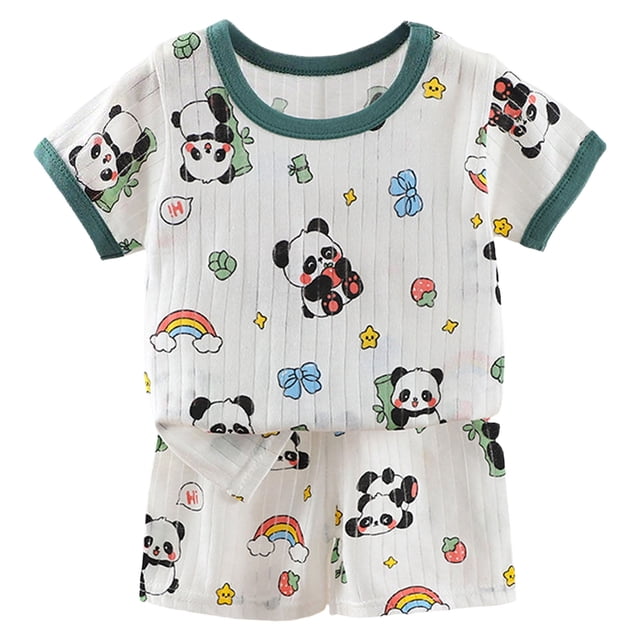 Ramiter Garçons Filles Ensemble de Pyjama Printemps Été Imprimé Mignon Col Rond T-Shirts Manches Courtes Shorts Taille Élastique Pyjamas d'Été pour 18-24 Mois 2t 3t 4t 5t 6t Pyjamas et Ensemble de Tenue Quotidienne AG,5-6 Ans