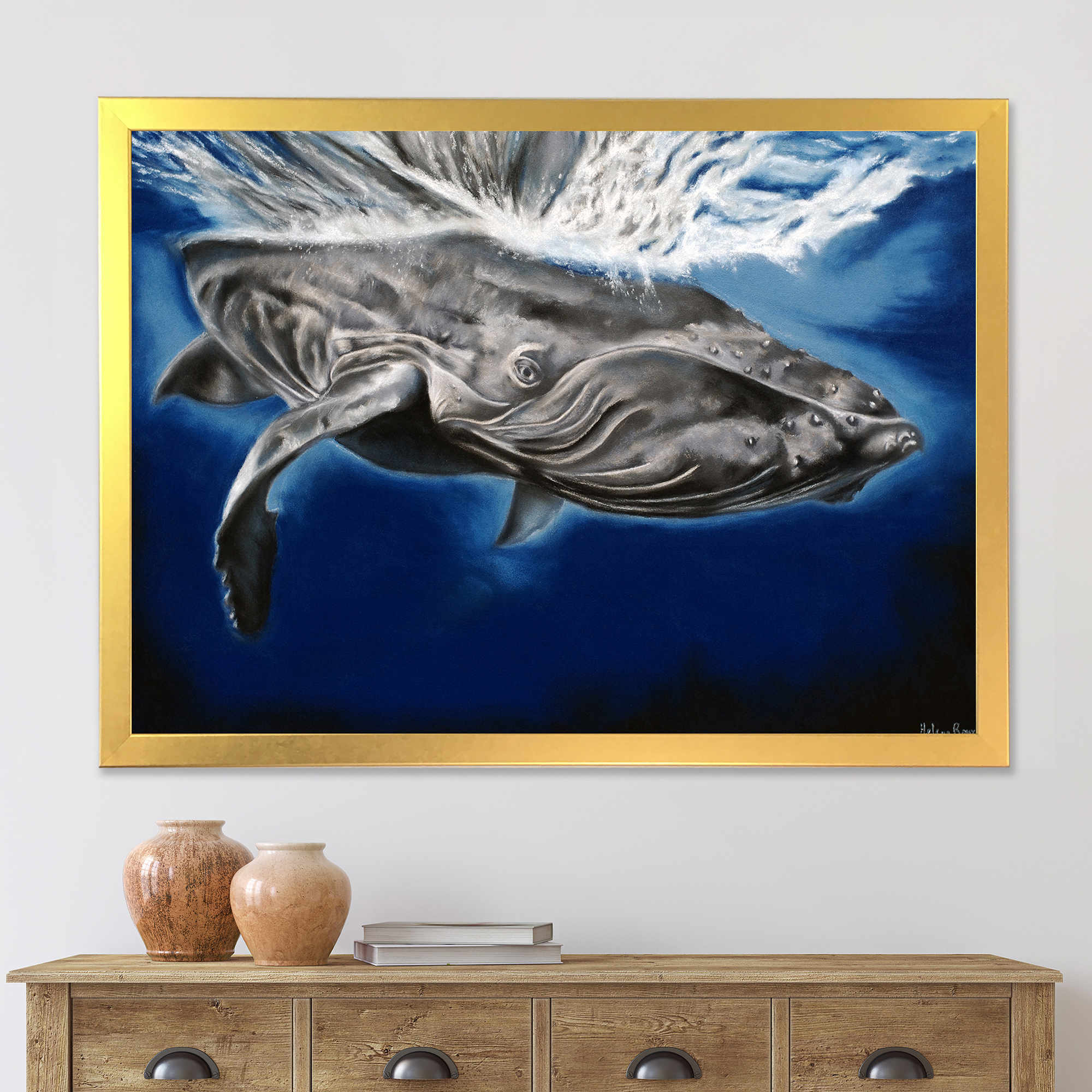 Designart 'Close Up Portrait Of A Humpback Whale' Nautical & Coastal Framed Art Print