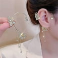 thumbnail image 4 of 1Pc Ear Cuffs Non Piercing, Butterfly Earrings, Alloy + AAA Grade Cubic Zirconia Vintage Hypoallergenic Ear Cuff Earrings Tassel Long Earrings Clip for Women, Gold Left Ear, 4 of 7
