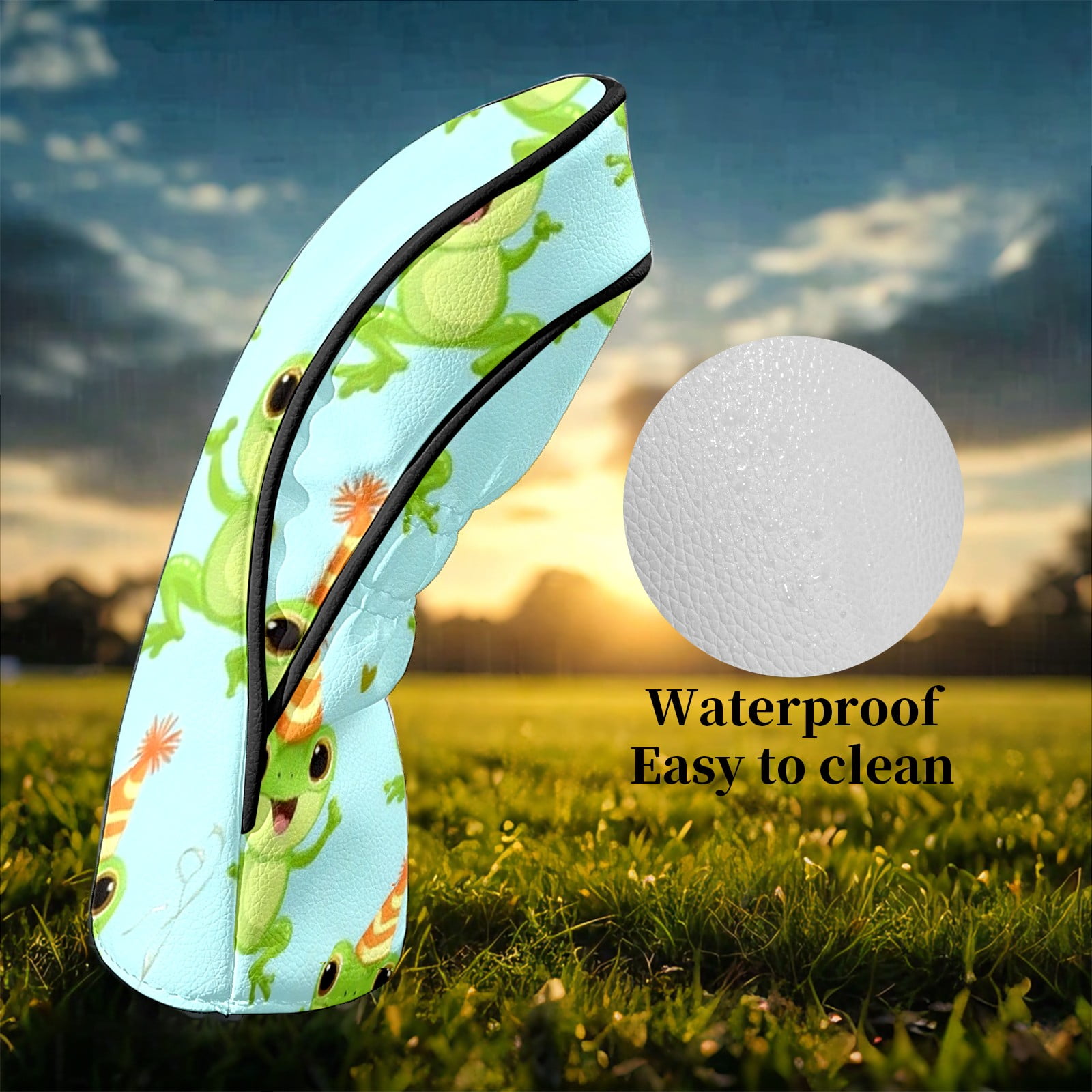 Golf Head Covers for Woods and Driver Waterproof Leather Golf Club Head Covers for Women Men Golf Driver Fairway Wood Headcover Cheerful Frog Celebration Mural
