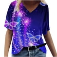 thumbnail image 1 of Blusa de manga corta con cuello en V informal para mujer a la moda, camisetas de verano Pompotops  hkajfhjk460925, 1 of 5