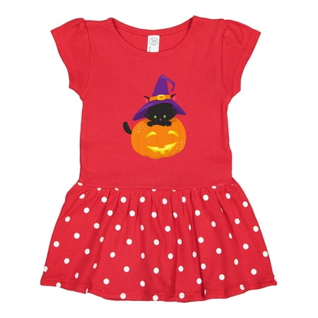 

Inktastic Halloween Cat Black Cat Witch Hat Pumpkin Gift Toddler Girl Dress
