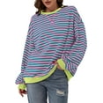 thumbnail image 6 of Women Oversized Striped Color Block Long Sleeve Crew Neck Sweatshirt Casual Loose Pullover Y2K Shirt Top, 6 of 7