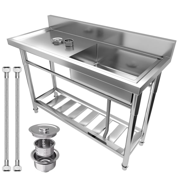 Commercial Sink, Heavy Duty Utility Sink, Free-Standing Commercial Sink, Freestanding Laundry Tub with Cold & Hot Water Faucet for Farm, Warehouse