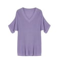 thumbnail image 4 of IROINNID Womens Sweater V-Neck Pullover Sweater Solid Color Comfy Mid-Length Short Sleeve Sweater Tops, 4 of 7