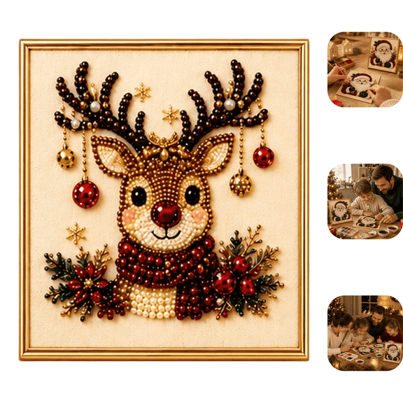 DIY Christmas Pearl Diamond Painting Art Kit with Frame, 3D Textured Pearl Bead Diamond Dots Craft, Complete Supplies for Adult Beginners, Fun Family Christmas Activity, Wall Art Decor 1pc