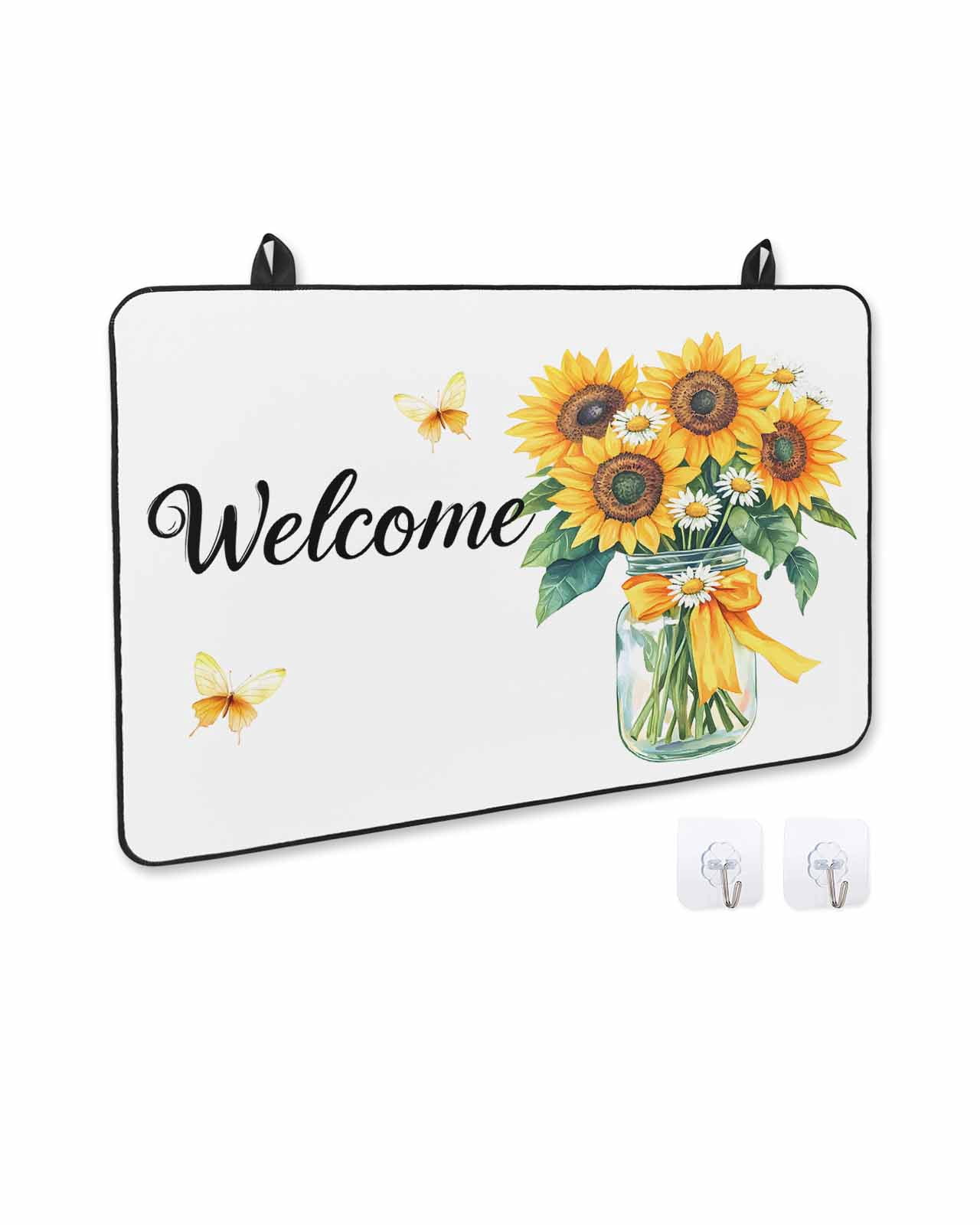 nqOlkjepod Large Induction Cooktop Protector Mat 24"x21", Yellow Sunflower Stove Top Covers for Electric Stove, Butterfly Spring Floral Farm Country Stove Burner Cover Mats, Glass Top Stove Cover