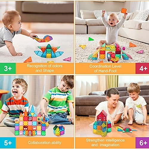 Pack De Extensión Mag-Genius - Piezas Imanes Rojas Y Azules En Forma De Coche, Camión Y Tren Para Construir
