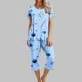 thumbnail image 2 of Jamicy Womens Loungewear Sets Gift for Mother Womens Pajama Sets Ruffle Short Sleeve Sleepwear Top and Capri Pants Pjs Set Comfy 2 Piece Lounge Set, 2 of 7