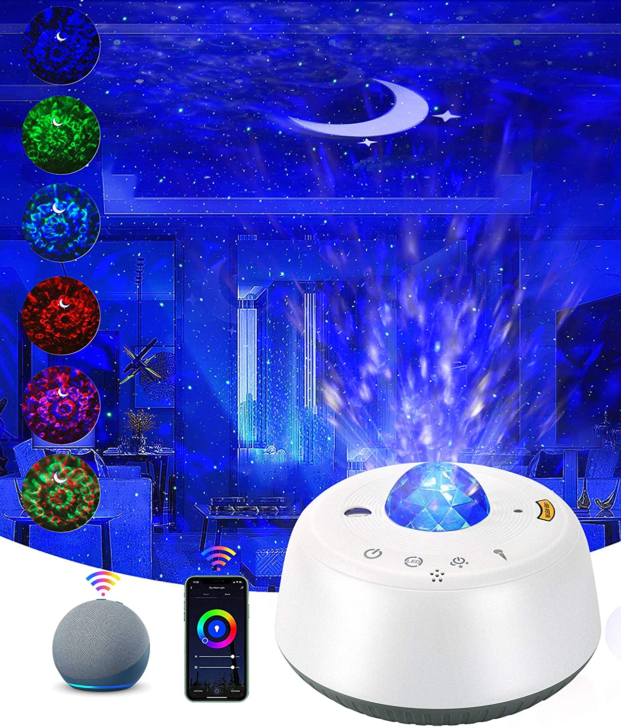Projector,Star Projector Night Light Smart Ocean Wave Projector