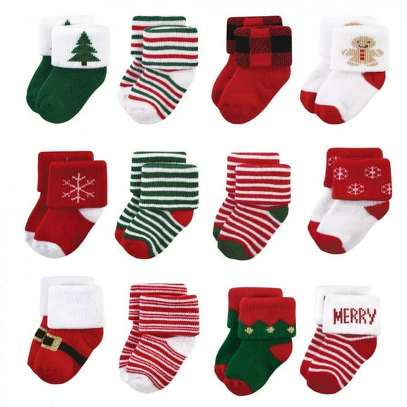 Hudson Baby Unisex Baby Cotton Rich Newborn and Terry Socks, 12 Days Of Christmas, 0-6 Months