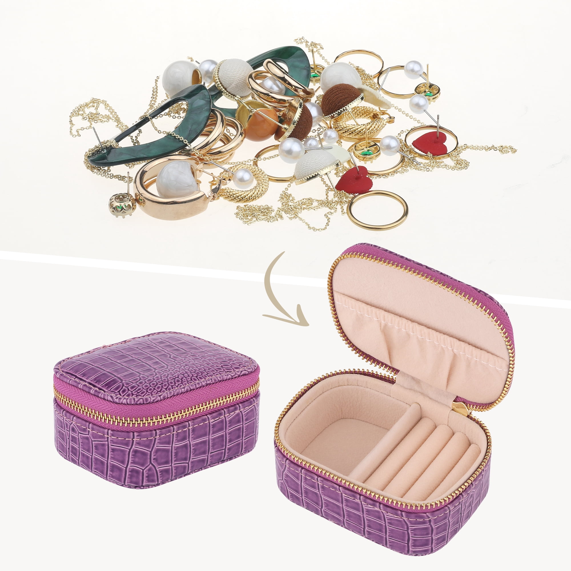 Unique Bargains Travel Jewelry Box Organizer Case Purple