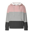 thumbnail image 4 of QQAMB Sweatshirts for Women Waffle Color Block Drawstring Long Sleeve Hoodies Sweatshirts with Pocket Pink XL, 4 of 5