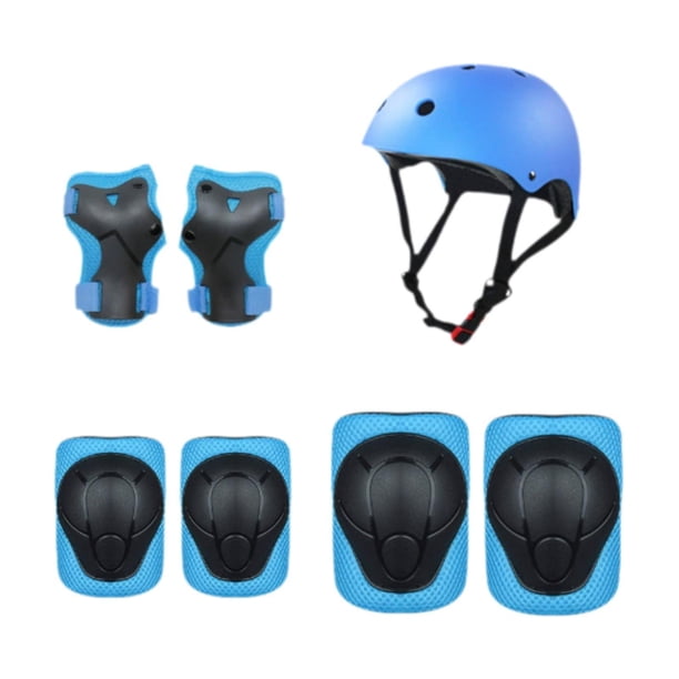 7 piezas Guardias de Equipo de protección del casco para bicicletas para niños, almohadillas manuales de resistencia de impacto almohadillas de rodill Azul