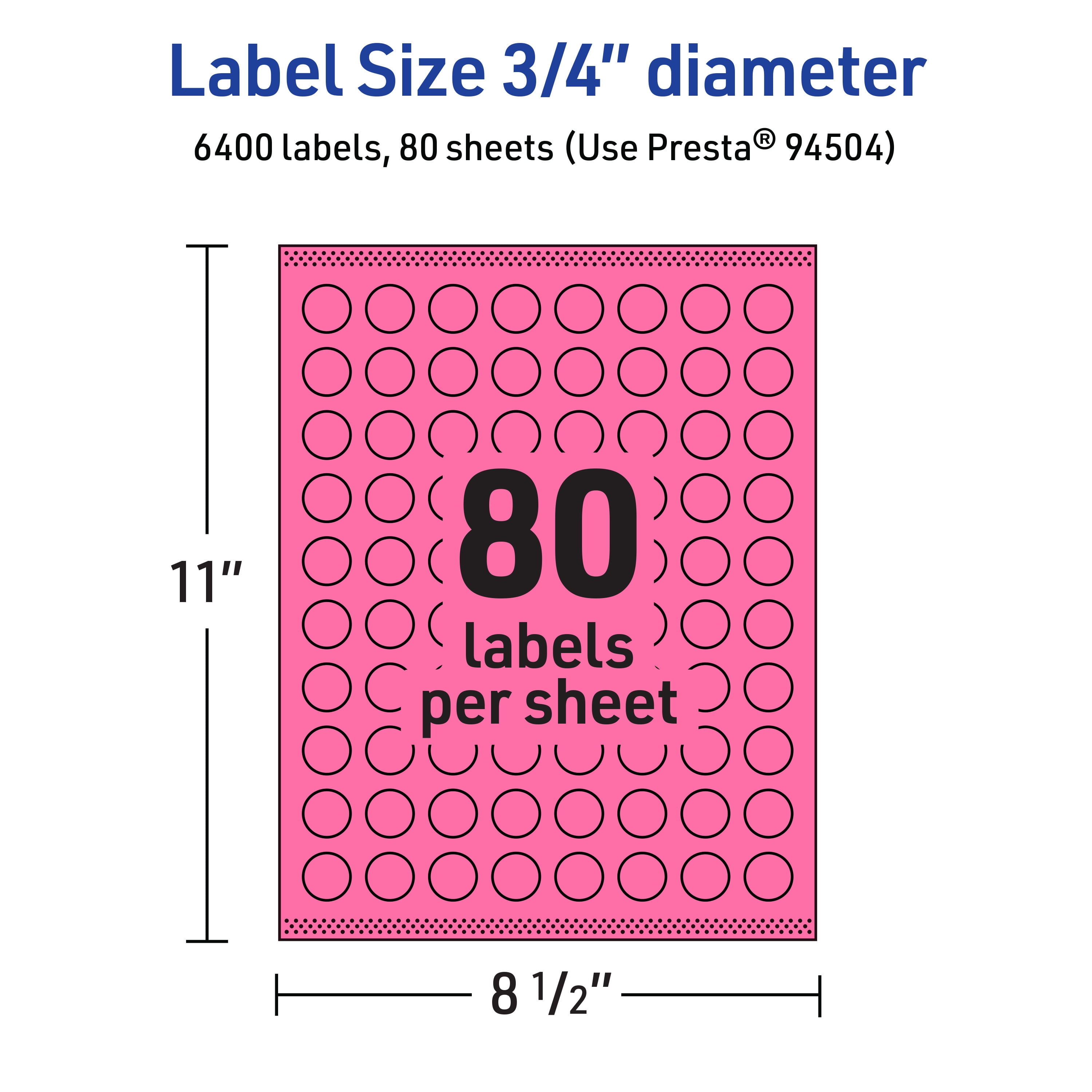 Avery Printable Round Labels, Bright Pink, 0.75" Diameter, 6,400ct