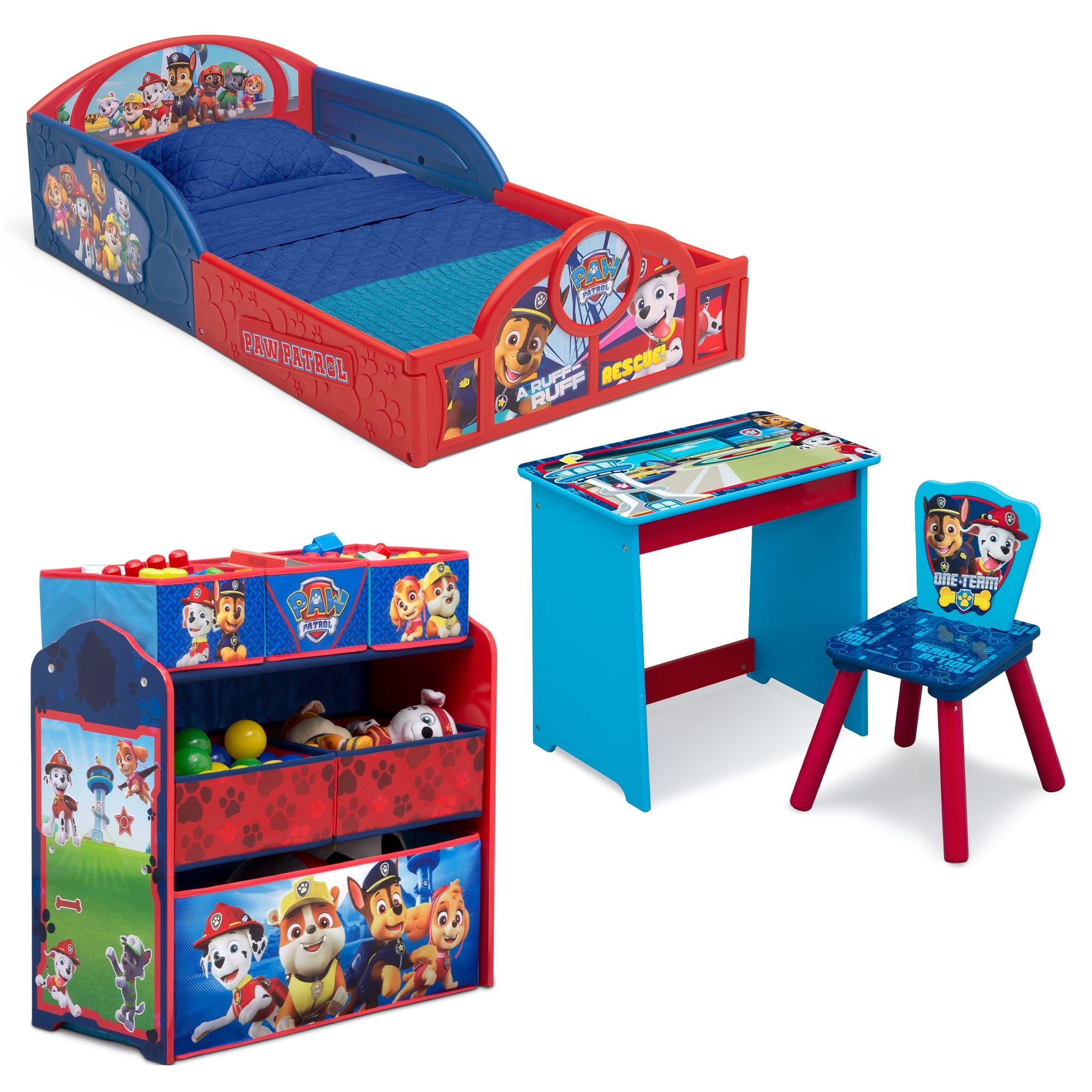 Nick Jr. PAW Patrol 4-Piece Room-in-a-Box Bedroom Set by Delta Children -  Includes Sleep & Play Toddler Bed, 6 Bin Design & Store Toy Organizer and  Art Desk with Chair - Walmart.com