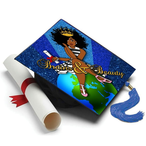 Black Queen - Brains and Beauty -Grad Cap Tassel Topper